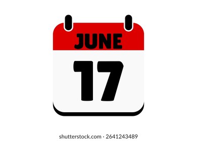 17 June calendar icon text page monthly web design on red, black and white background vector, icon, or illustration with the month of June 17
