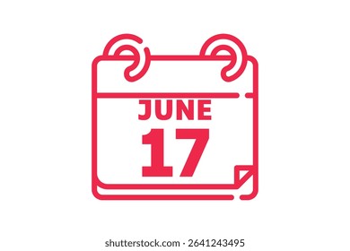 17 June calendar icon text page monthly web design on red, black and white background vector, icon, or illustration with the month of June 17