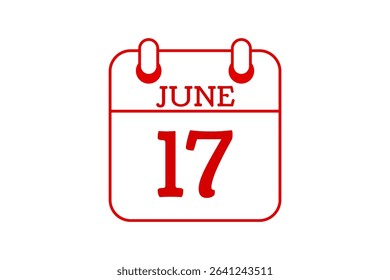 17 June calendar icon text page monthly web design on red, black and white background vector, icon, or illustration with the month of June 17