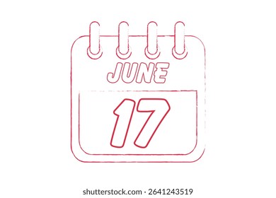 17 June calendar icon text page monthly web design on red, black and white background vector, icon, or illustration with the month of June 17