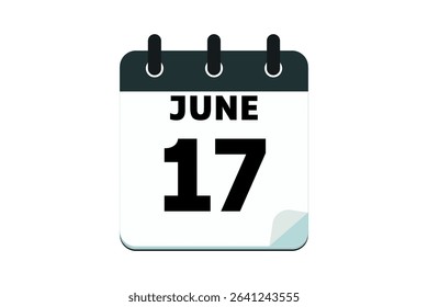 17 June calendar icon text page monthly web design on red, black and white background vector, icon, or illustration with the month of June 17