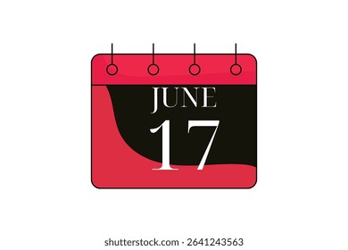 17 June calendar icon text page monthly web design on red, black and white background vector, icon, or illustration with the month of June 17
