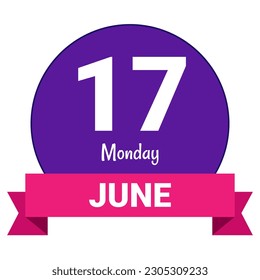 17. Juni, Montag. Datumsvorlage. Nützliches Design für Kalender- oder Veranstaltungswerbung. EPS10 Datei, Vektorgrafik. Einzeln auf weißem Hintergrund. 