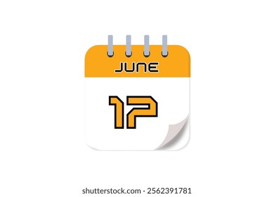 17 June month single day vector, illustration, calendar with yellow, black and white color background calendar June 17