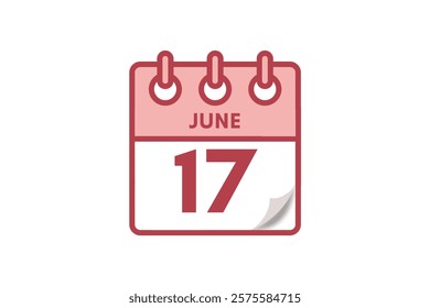 17 June month single day vector, illustration, calendar with maroon, rose and white color background calendar June 17