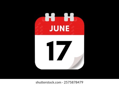 17 June month single day vector, illustration, calendar with red, gray, white and black color background calendar June 17