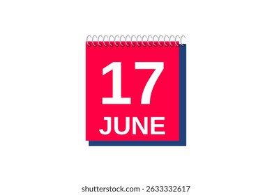 17 junho mês vetor dia único, ilustração, calendário com vermelho, azul e branco ícone de calendário de fundo de cor de 17 de junho