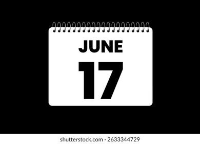 17 junho mês vetor dia único, ilustração, calendário com preto e branco ícone de calendário de fundo de cor de 17 de junho