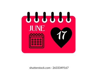 17 June month single day vector, illustration, calendar with red, black and white color background calendar icon of June 17