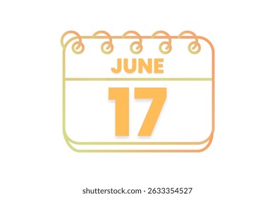 17 junho mês vetor dia único, ilustração, calendário com laranja, amarelo, marrom e branco ícone de calendário de fundo de cor de 17 de junho
