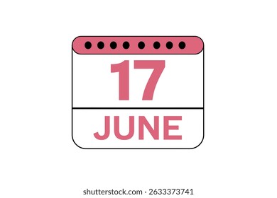 17 June month single day vector, illustration, calendar with peach, black and white color background calendar icon of June 17