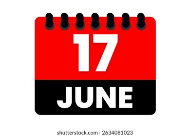 17 June month single day vector, illustration, calendar with red, black and white color background calendar icon of June 17