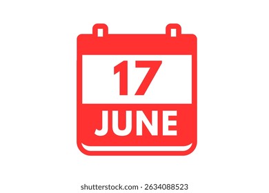 17 junho mês vetor dia único, ilustração, calendário com vermelho e branco ícone de calendário de fundo de cor de 17 de junho