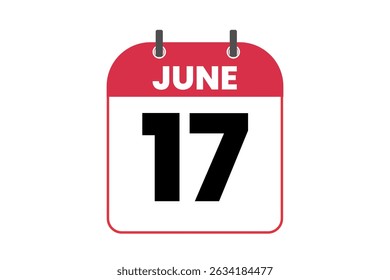 17 junho mês vetor dia único, ilustração, calendário com vermelho, preto e branco ícone de calendário de fundo de cor de 17 de junho