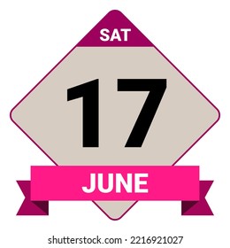 17 June, Saturday. Date template. Useful design for calendar or event promotion. Vector illustration EPS 10 File. Isolated on white background.