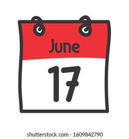 17 June. Vector flat daily calendar icon. Date and time, day, month. Holiday