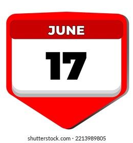 17 June vector icon calendar day. 17 date of June. Seventeenth day of June. 17th date number. 17 day calendar. Seventeen date. Icelandic National, combat desertification. Vector illustration