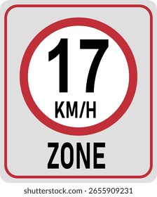 Zona límite de velocidad de 17 km h. Ilustración vectorial