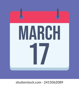Calendario del 17 de marzo. Fondo Azul. Calendario de vectores.
