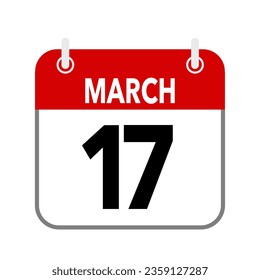 17 March, calendar date icon on white background.