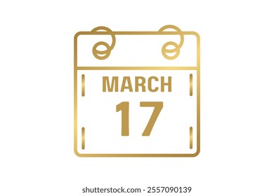 17 March calendar icon text page monthly web design on golden and white background vector, icon, or illustration with the month of March 17