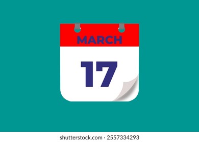 17 March calendar icon text page monthly web design on red, and blue background vector, icon, or illustration with the month of March 17