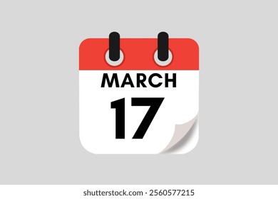 17 March calendar icon text page monthly web design on red, white, black and ash background vector, icon, or illustration with the month of March 17