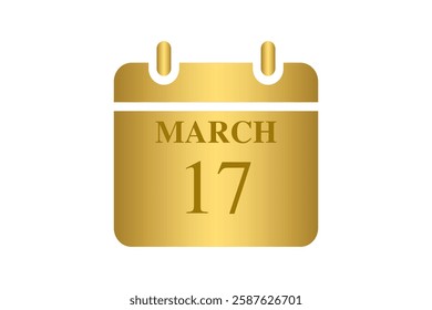17 March calendar icon text page monthly web design on Golden and white background vector, icon, or illustration with the month of March 17