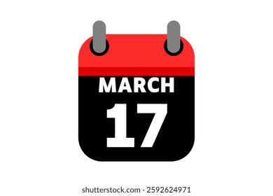 17 March calendar icon text page monthly web design on red, black and white background vector, icon, or illustration with the month of March 17