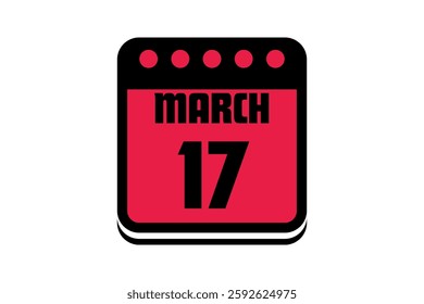 17 March calendar icon text page monthly web design on red, black and white background vector, icon, or illustration with the month of March 17