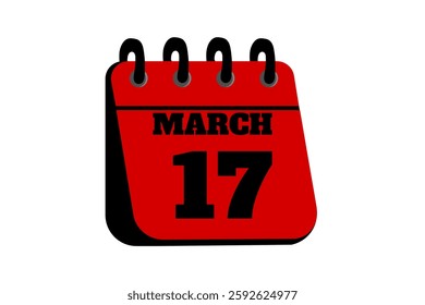 17 March calendar icon text page monthly web design on red, black and white background vector, icon, or illustration with the month of March 17