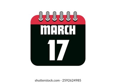 17 March calendar icon text page monthly web design on red, black and white background vector, icon, or illustration with the month of March 17