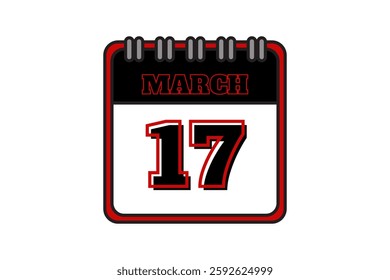 17 March calendar icon text page monthly web design on red, black and white background vector, icon, or illustration with the month of March 17