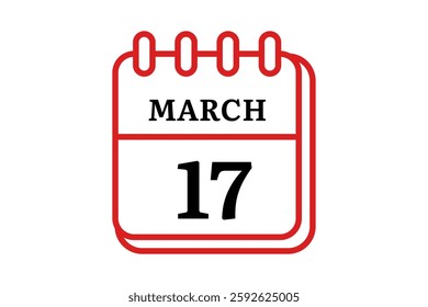 17 March calendar icon text page monthly web design on red, black and white background vector, icon, or illustration with the month of March 17