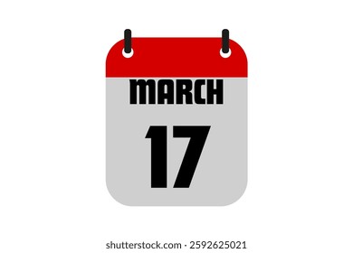 17 March calendar icon text page monthly web design on red, black and white background vector, icon, or illustration with the month of March 17