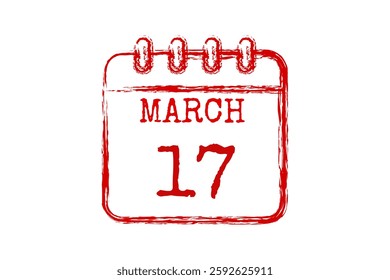 17 March calendar icon text page monthly web design on red and white background vector, icon, or illustration with the month of March 17