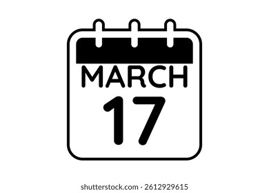 17 March calendar icon text page monthly web design on black and white background vector, icon, or illustration with the month of March 17