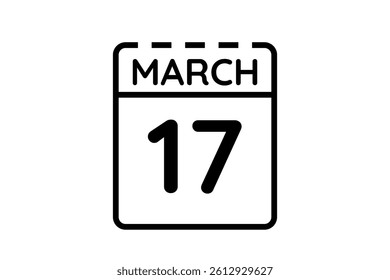17 March calendar icon text page monthly web design on black and white background vector, icon, or illustration with the month of March 17