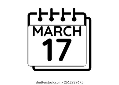 17 March calendar icon text page monthly web design on black and white background vector, icon, or illustration with the month of March 17