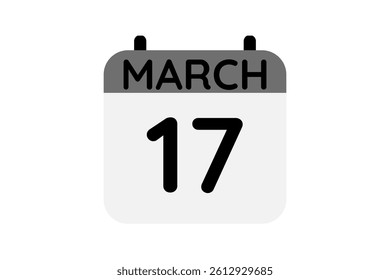 17 March calendar icon text page monthly web design on black and white background vector, icon, or illustration with the month of March 17