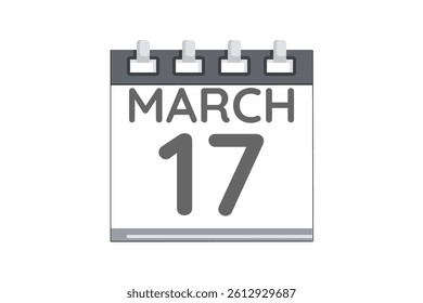 17 March calendar icon text page monthly web design on black and white background vector, icon, or illustration with the month of March 17