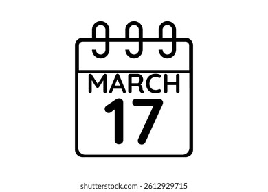17 March calendar icon text page monthly web design on black and white background vector, icon, or illustration with the month of March 17