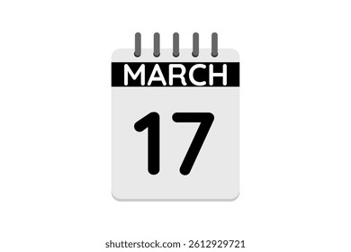 17 March calendar icon text page monthly web design on black and white background vector, icon, or illustration with the month of March 17