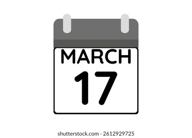 17 March calendar icon text page monthly web design on black and white background vector, icon, or illustration with the month of March 17