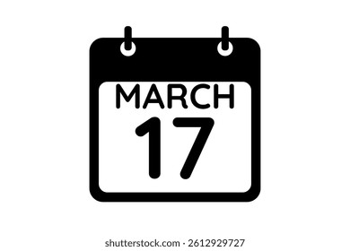 17 March calendar icon text page monthly web design on black and white background vector, icon, or illustration with the month of March 17