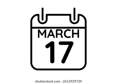 17 March calendar icon text page monthly web design on black and white background vector, icon, or illustration with the month of March 17