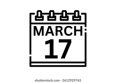 17 March calendar icon text page monthly web design on black and white background vector, icon, or illustration with the month of March 17