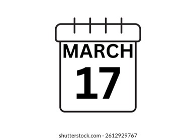 17 March calendar icon text page monthly web design on black and white background vector, icon, or illustration with the month of March 17