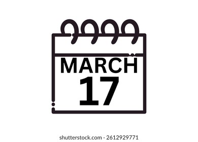 17 March calendar icon text page monthly web design on black and white background vector, icon, or illustration with the month of March 17