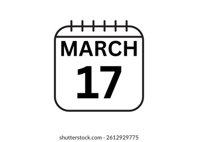 17 March calendar icon text page monthly web design on black and white background vector, icon, or illustration with the month of March 17
